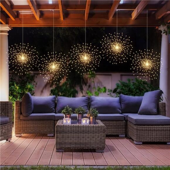 200LED Hanging Sphere Lights, Battery Operated Starburst Lights, 8 Modes - Picture 5 of 8
